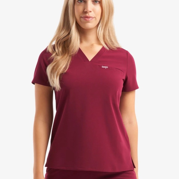 LAGO Tops - LAGO Scrub Top Women's XS Black Cherry One Pocket Stretch Recycle Material